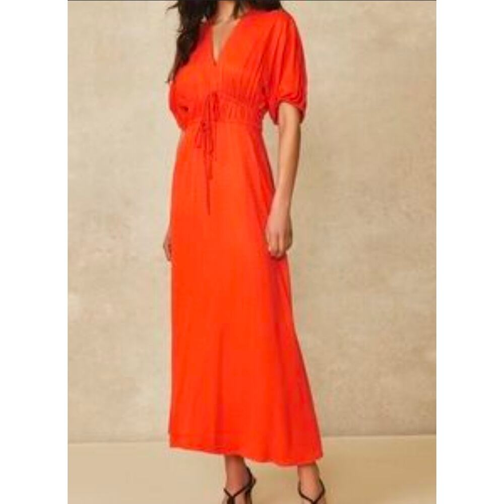 Boho Flowy Equestrian Jaquard V-Neck Midi Dress Vermillion 12 Pearl By Lela Rose